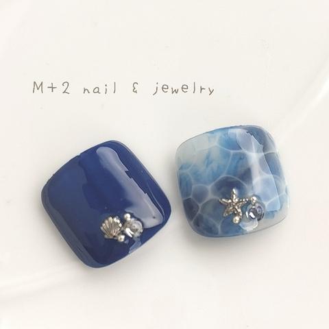 ◇水面【deep blue】フットネイル　ネイルチップ