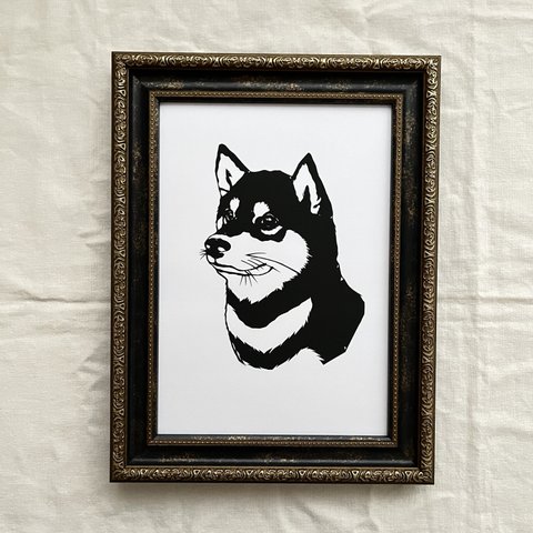 おすまし黒柴犬　　　切り絵ポスター