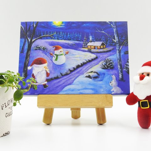 絵画パネル 「welcome santa」 A5サイズ/サンタクロース/クリスマス