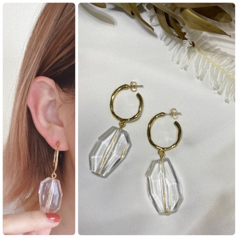 チタンゴールド×アクリルクリアピアス