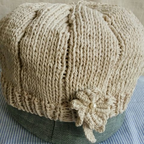 手編み　コットンベレー帽　シルキー　グレー