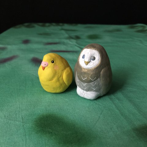 フクロウと鳥の絵付けキット　白塗り