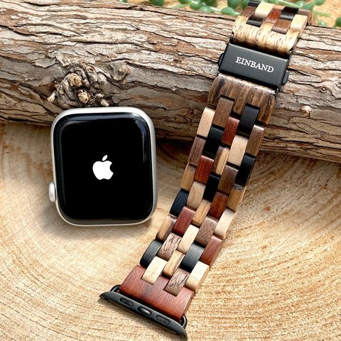 【木製バンド】EINBAND AppleWatch アップルウォッチ 天然木 木のベルト 22mm【ミックスウッド】