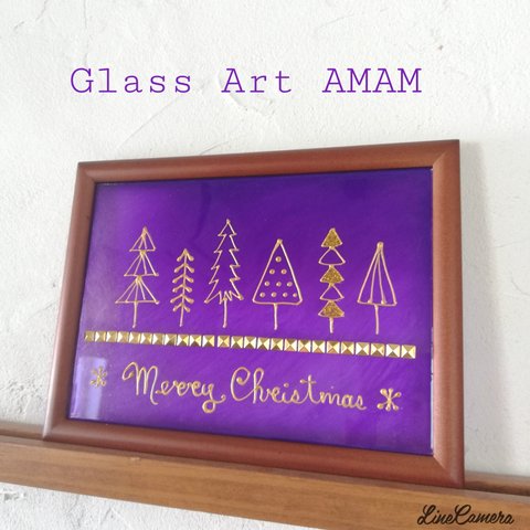 Glass Art AMAM クリスマス　ヴァイオレット　ガラスアート　フレーム　プレート