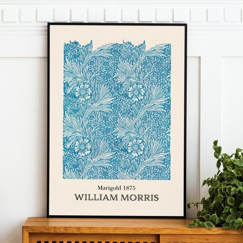 アートポスター インテリアポスター ウィリアム・モリス マリーゴールド ブルー A Marigold L判 ハガキ 2L判 A4 A3 B3【単品販売：MMGA（BL）】