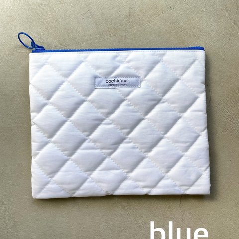 pouch-H  《【blue】》カラフルファスナーのキルトポーチ　大