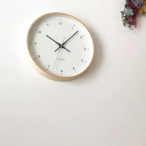 plywood round wall clock 12 ナチュラル 電波時計 連続秒針 km-80NRC