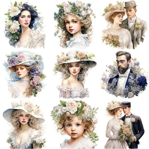 ①Vintage Wedding　ドレス美人　お花飾り❄フレークシール