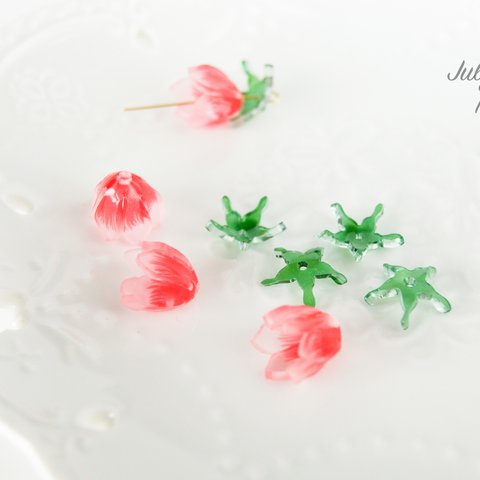 【2セット入】お花とリーフセット　パーツ　プラバン　フラワー　F0061