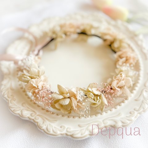 【送料無料】ベビーキッズ花冠　~kusumipink beige~  花かんむり　ベビー　キッズ　はなかんむり　リングガール　ベビー花冠　子供用花冠　結婚式　誕生日　バースデー