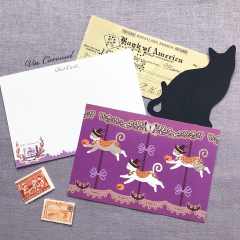 回転子猫のハロウィン柄ポストカード ２枚セット