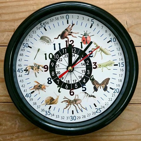 虫 昆虫 24時間表記入り 掛け時計
