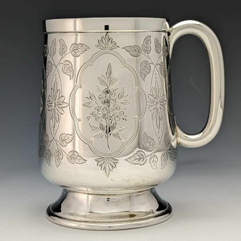 1877年 英国アンティーク 純銀 マグカップ 115g オリジナルケース入り Hilliard & Thason