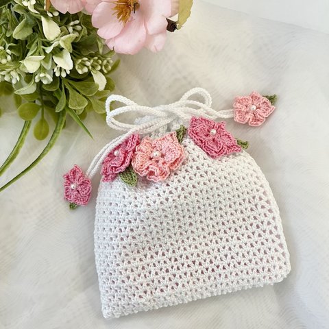 サクラ色　小花の巾着❀´ mini