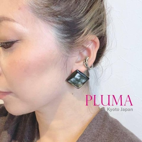 スクエア バッファローホーン ピアス イヤリング pluma_a_012