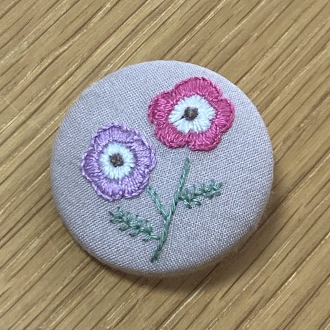 【パーツ交換可能】手刺繍アネモネのヘアゴム