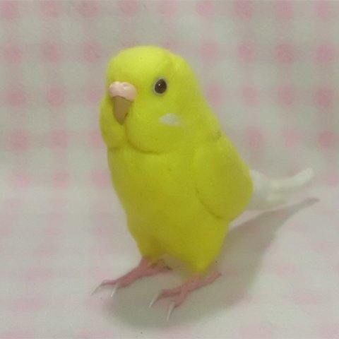 リアルサイズ セキセイインコ ルチノ－（濃赤目） 羊毛フィギュア 羊毛フェルト Stuffed wool 鳥のオブジェ リアルバード オーダー 受注作成