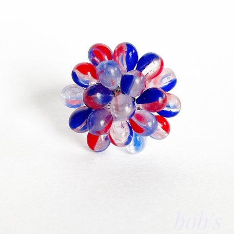 glass beads ring*blue mix clear blue led