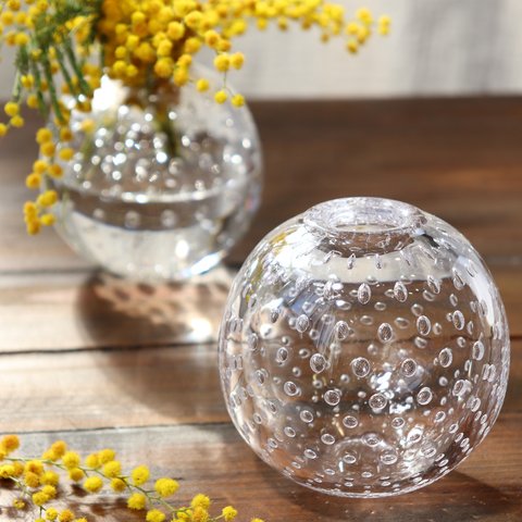 「小さな泡の花器M」カスミソウ インテリア 透明感 ドット クリスタルガラス 泡の水玉模様 一輪挿し ナチュラル