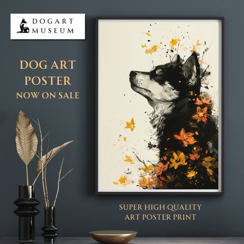 【犬花爛漫 - 柴犬 No.3】モダンアートポスター 犬の絵 犬の絵画 犬のイラスト
