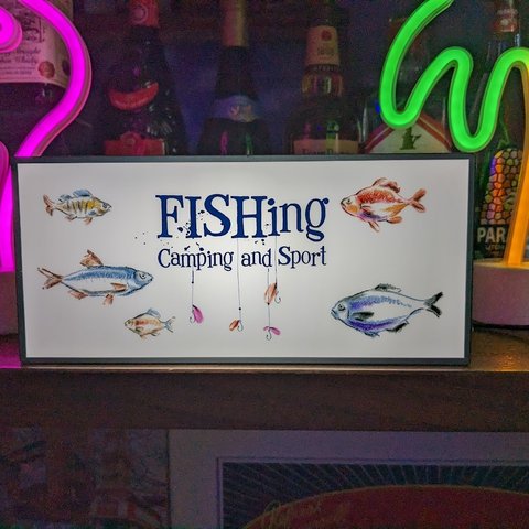 アウトドア フィッシング ポップアート 魚 テーブル カウンター ミニチュア サイン ランプ 看板 置物 雑貨 ライトBOX 電飾看板 電光看板