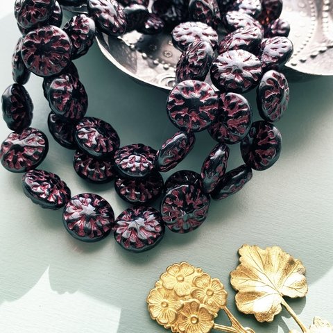 【6コセット】#czech beads#チェコビーズ　Dahlia ダリア15㍉ amethyst/purple