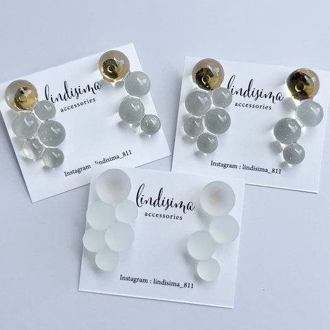 【特集掲載】Transparent bubble earrings / クリアで涼しげ　透明な泡ピアス  イヤリング　サージカルステンレスピアス　初夏　すりガラス風