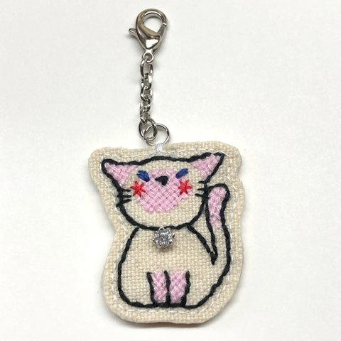 シャム猫刺繍チャーム・お座り⑤