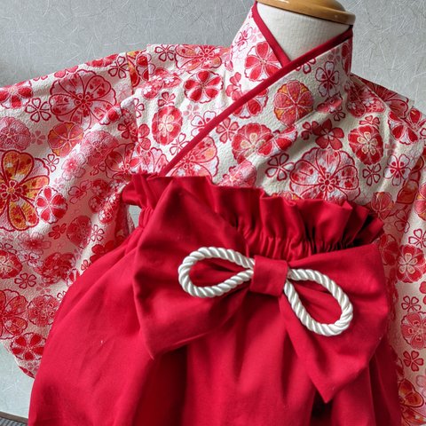 ベビー袴　3ヶ月〜1歳半　　桜✕濃赤