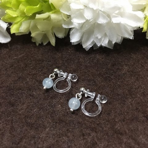 【silver925】【幸せな結婚】アクアマリンのノンホールピアス・クリップイヤリング