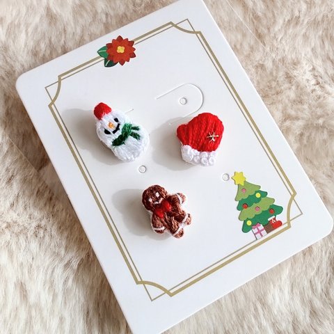 クリスマス ミニミニ 刺繍ブローチ set