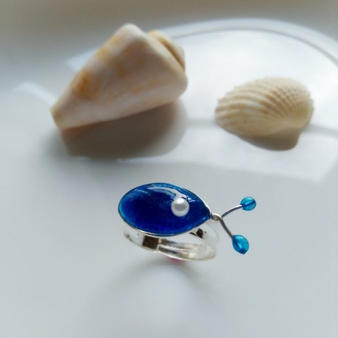 【再販】かわいい☆ブルーのお魚リング　フリーサイズ