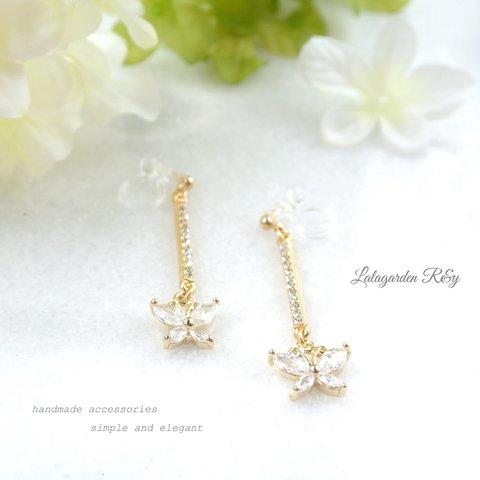 kirakira butterfly earrings イヤリング　ピアス　樹脂イヤリング　樹脂ノンホールピアス　R&y149 