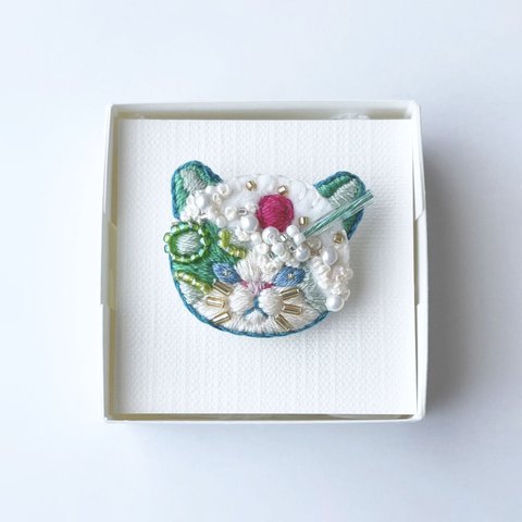 クリームソーダの猫刺繍(メロン）