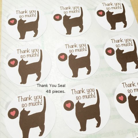 THANK YOUシール　猫シルエット ブラウン