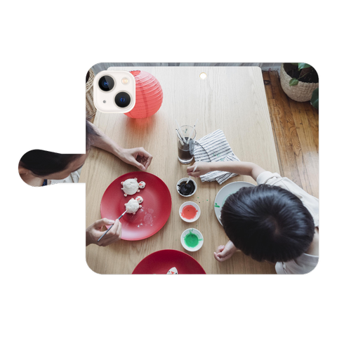 テーブル プレート ペイントブラシ ボンディング 塗料 女性 子 家 家族 布 形状 木製 母 生地 絵 スマホケース 手帳型 mys003999