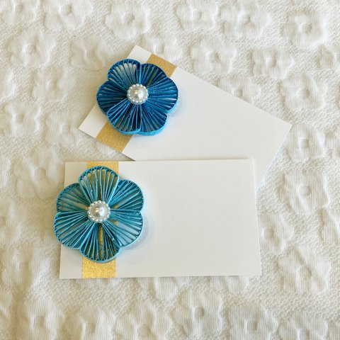 ペーパークイリング　水色×青のお花のメッセージカード