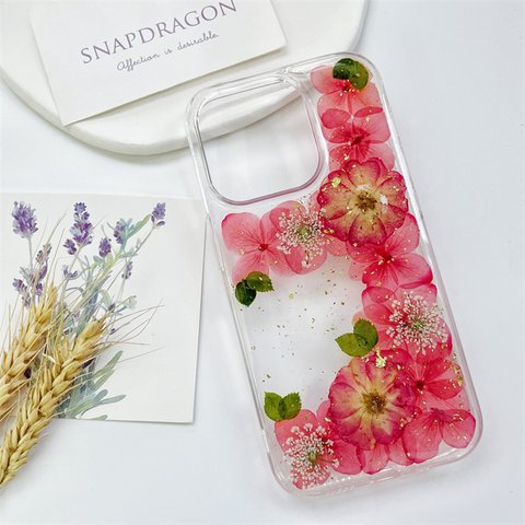 紫陽花*バラ* 押し花スマホケース、全機種対応、手帳型、四隅にショルダーホール、スマホリング、iPhone14、iPhone14plus、iPhone14Pro、GooglePixel7