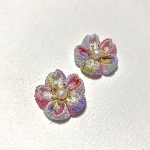 和柄華パーツ  つまみ細工  薄紫 桜  イヤリング ピアス