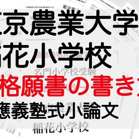 小学校受験 お受験 モンテッソーリ 願書　東京農業大学稲花小学校 過去問 早稲田実業 慶応幼稚舎 横浜初等部 筑波小