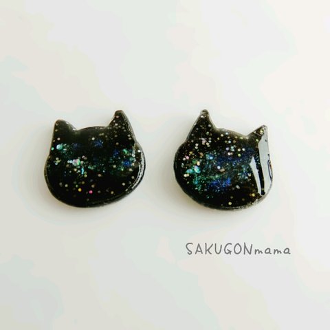 宇宙柄の猫ちゃんピアス♪