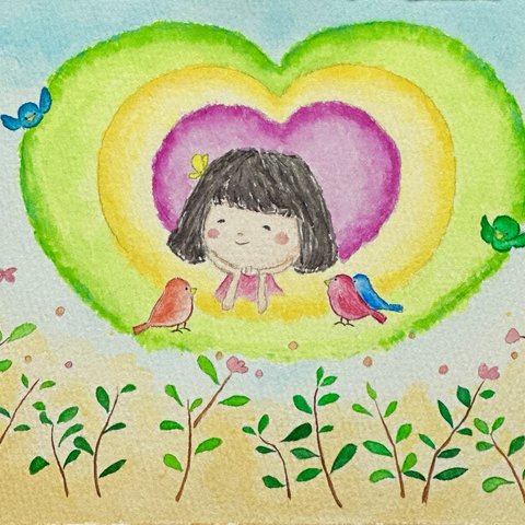 【幸せに囲まれて】　水彩絵の具　原画　イラスト