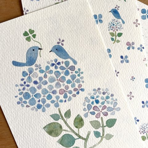 ポストカード・小鳥と紫陽花