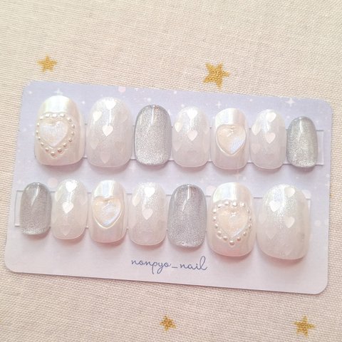 ⋆⸜ 即日発送 ⸝⋆ 14本セット♡ホワイト × ハート ネイルチップ♡