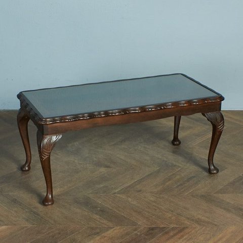 [送料無料][78230]英国 クラシック ガラストップ センターテーブル 猫脚 ウォールナット カブリオール コーヒーテーブル ローテーブル イギリス