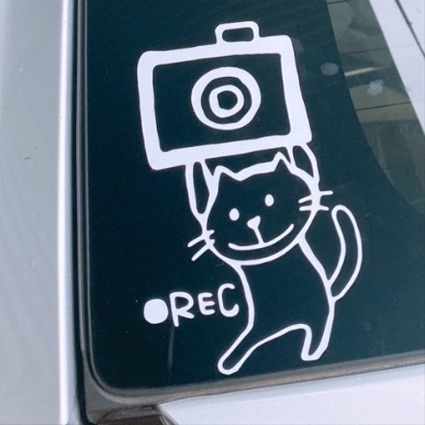 車用　REC 録画中　猫　ステッカー　ドラレコ