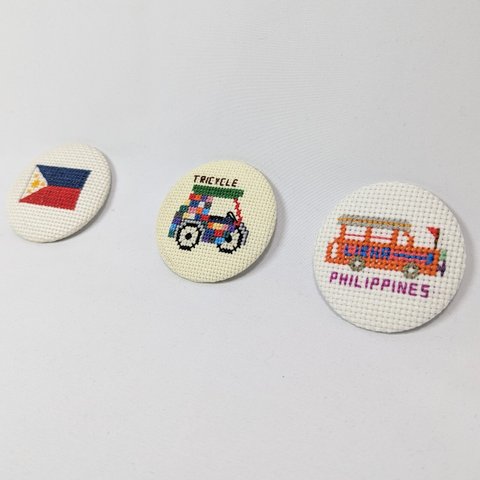 ジプニー・トライセクル・フィリピンの国旗の刺繍　マグネット3点セット