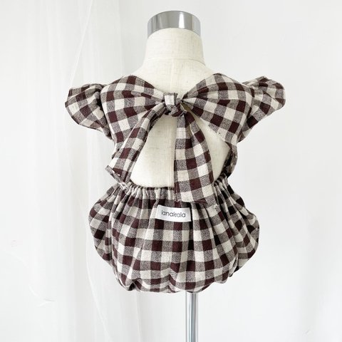 back bow romper_Gingham check2｜ベビー.キッズ.ロンパース.ブルマ.ワンピース