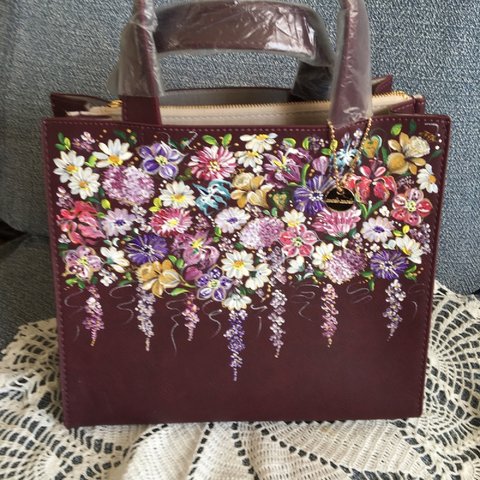 お花柄のトールペイントバッグ