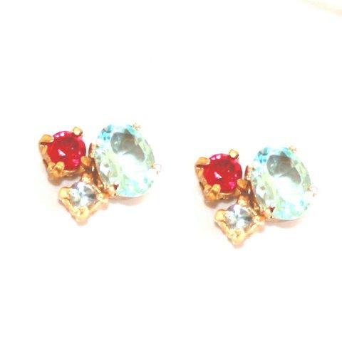 - kirara - Blue Topaz & Aquamarine & Ruby Ring